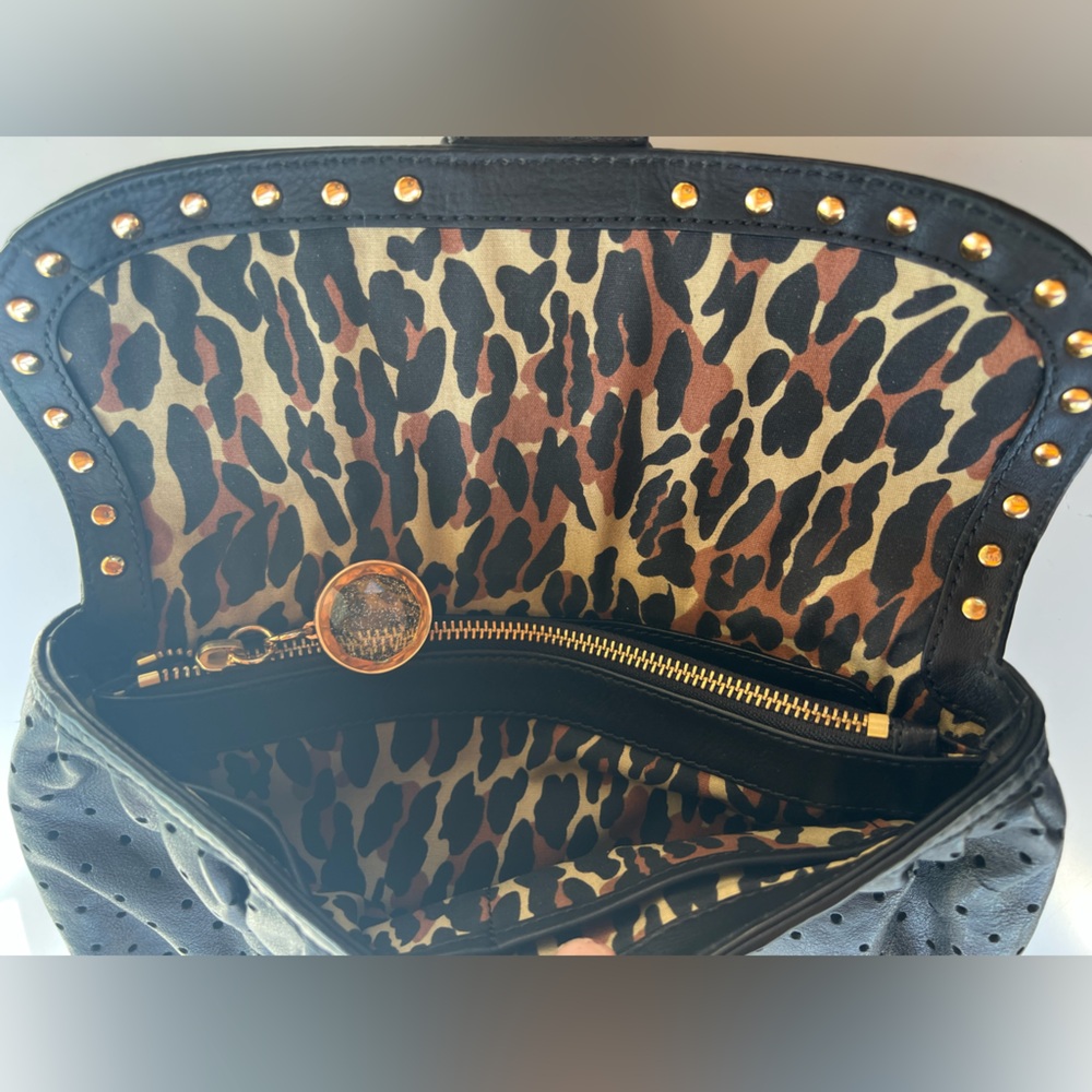 Betsey Johnson Black Leather Clutch with Gold Accents - Picture 4 of 5